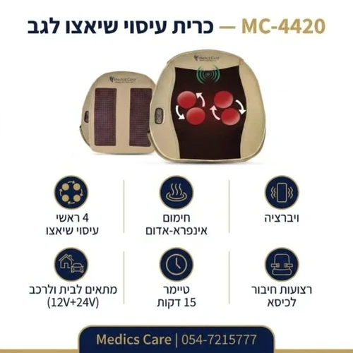 מכשיר עיסוי שיאצו לגב לבית ולרכב Medics Care MC-4420