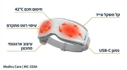 מסאז’ר עיניים חכם עם חימום Medics Care MC-325A | צבע אפור