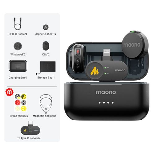 Maono T5 – מיקרופון דש אלחוטי ליצירת תוכן מקצועית