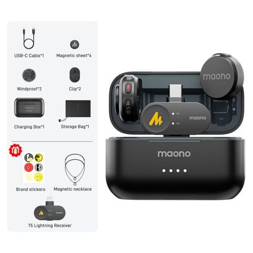Maono T5 – מיקרופון דש אלחוטי ליצירת תוכן מקצועית