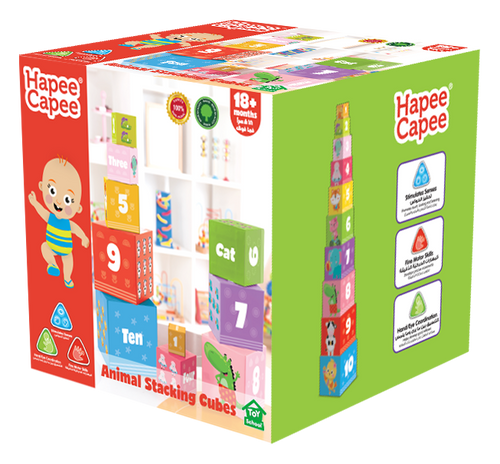 10 קוביות קרטון מגדל חיות להערמה והשחלה Hapee Capee