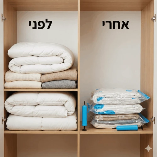 שקיות וואקום לאחסון | סט 10 שקיות 100×70 ס״מ + משאבת יד
