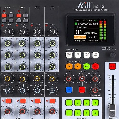 מיקסר פודקאסט עם 4 כניסות מונו 2 סטריאו MP3 BT USB ICM MO-12