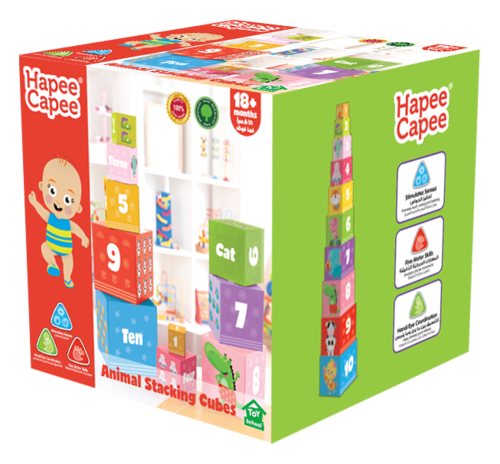 10 קוביות קרטון מגדל חיות להערמה והשחלה Hapee Capee