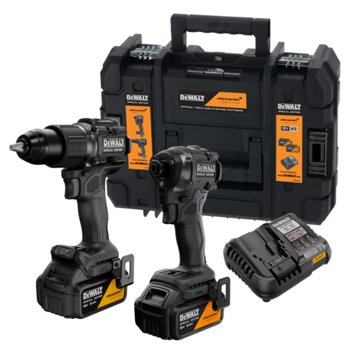 סט אימפקט בראשלס 18V + זוג סוללות 5A + מטען מהיר+מארז, DeWALT- MCLaren FORMULA 1 TEAM 