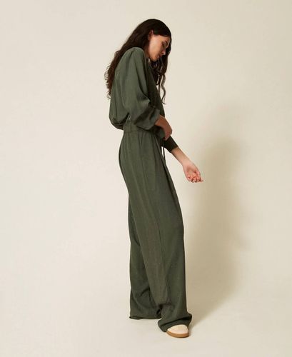 Twill jumpsuit with studs