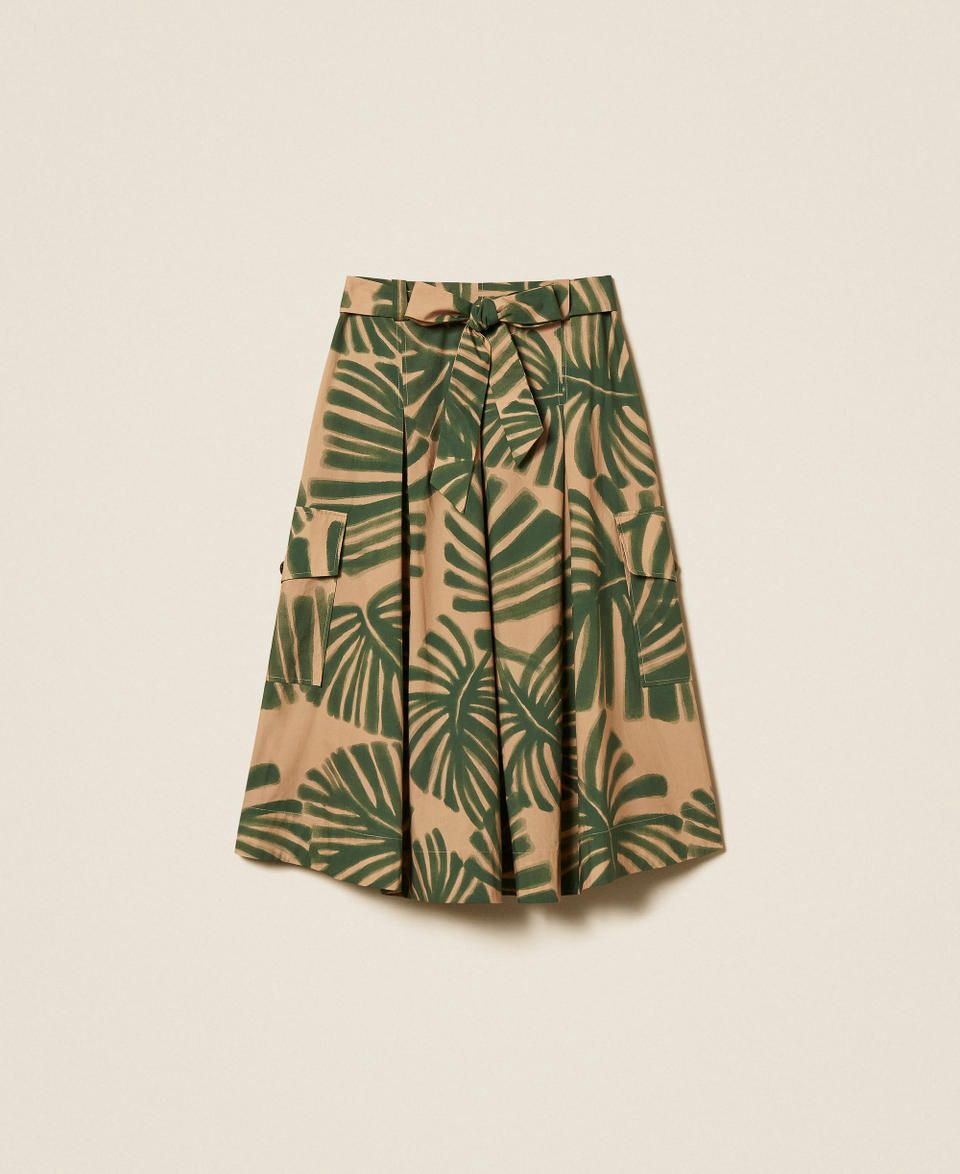 Midi poplin skirt with print