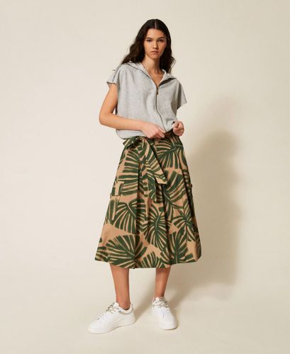 Midi poplin skirt with print