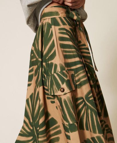 Midi poplin skirt with print