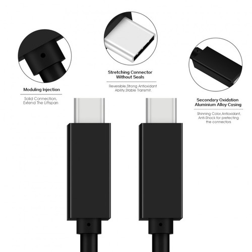 כבל 10Gbps 100W USB3.2 GEN2, תקע USB C זכר - C זכר, תומך אודיו/וידאו 4k@60hz באורך 2 מטר TopX