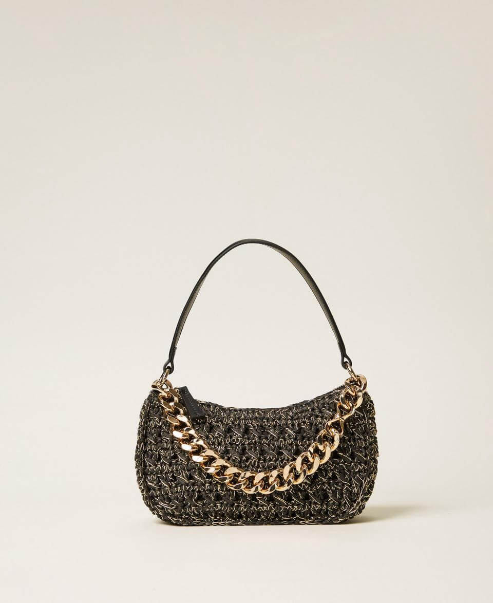 Medium crocheted raffia Liliane bag