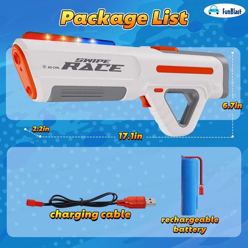 רובה מים חשמלי בלחץ גבוה עם אפקט קולי, תאורת LED, סוללה נטענת ואפשרות חיבור לבקבוק (מגוון צבעים)
