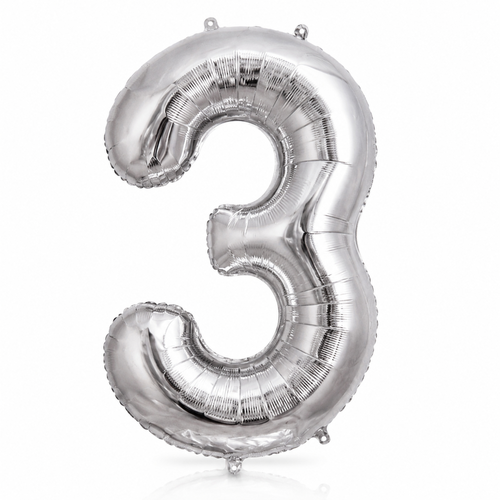 בלון מיילר צבע כסף כ-86 סנטימטר - ספרה 3