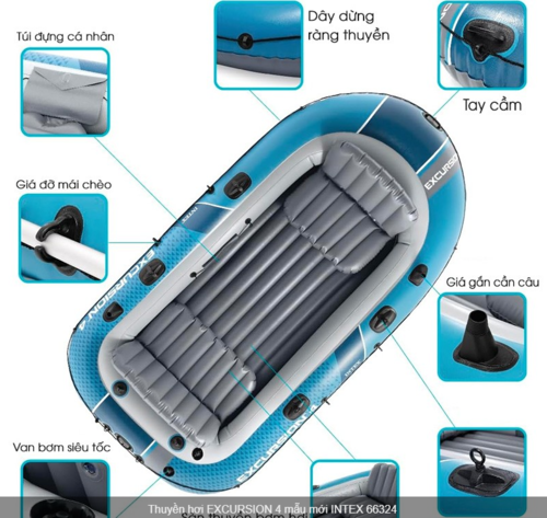סירת גומי מתנפחת +מנוע חשמלי 45 LB +מתקן  ל- 4 אנשים EXCURSION כולל משוטים ומשאבה INTEX 68324