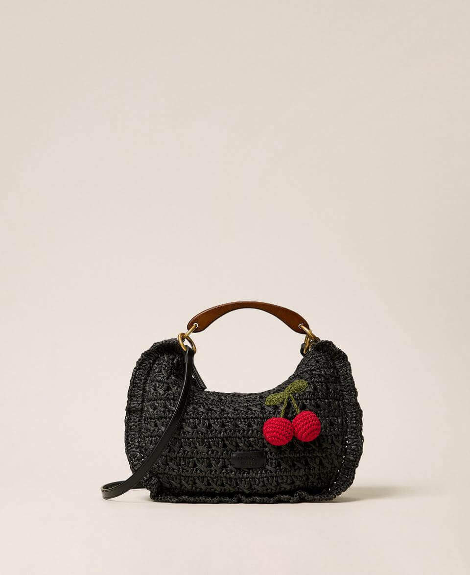 Crochet raffia Croissant bag with cherries
