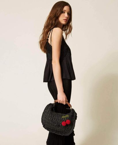 Crochet raffia Croissant bag with cherries