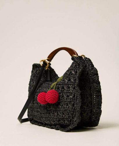 Crochet raffia Croissant bag with cherries