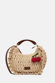 Crochet raffia Croissant bag with cherries PAGLIA