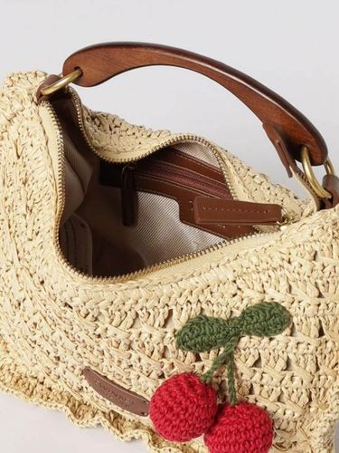 Crochet raffia Croissant bag with cherries PAGLIA