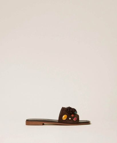 Suede slides with decorative stones