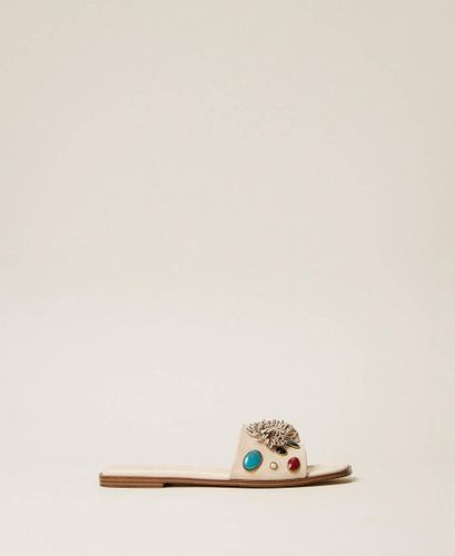 Suede slides with decorative stones