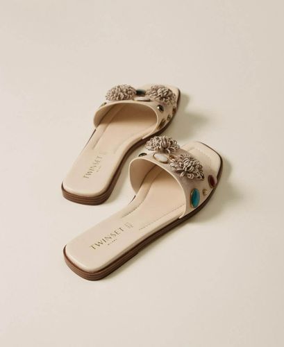 Suede slides with decorative stones