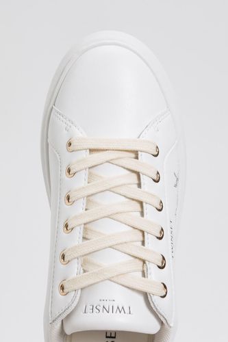 Leather trainers with floral embroidery FIORTE PLATIN