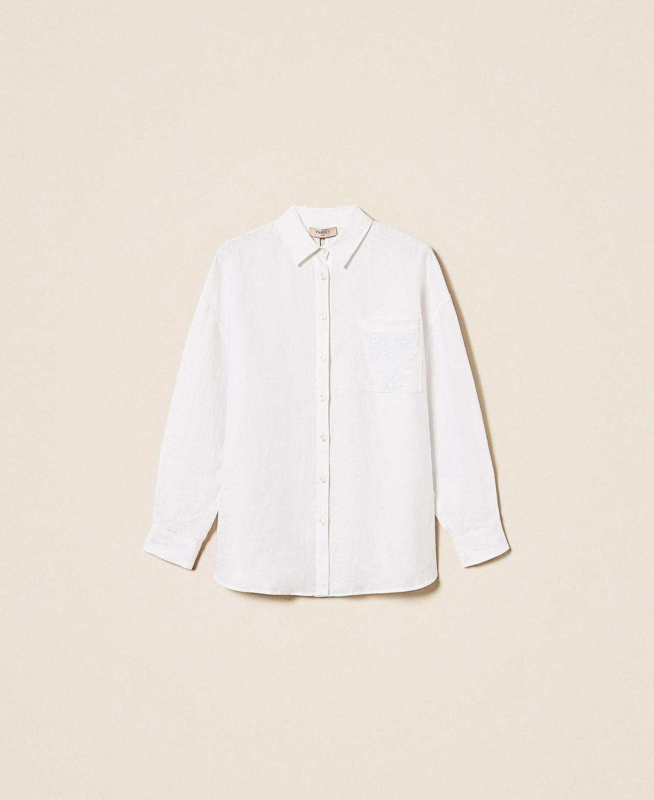 Linen shirt with embroidered logo