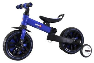 אופני איזון מתקפלים רב תכליתיים 3 ב-1 +RIDE עם גלגלי עזר ודוושות מתפרקות - כחול