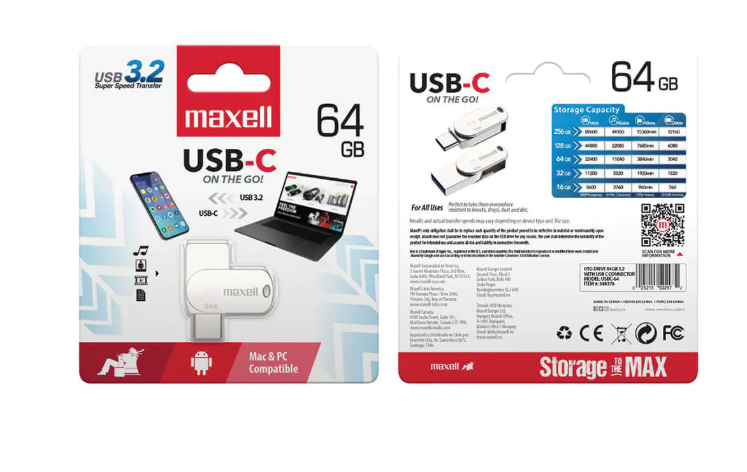 זיכרון נייד MAXELL 64GB יציאת USB A ו-Type-C