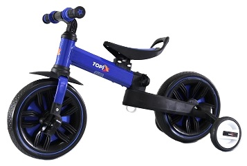 אופני איזון מתקפלים רב תכליתיים 3 ב-1 +RIDE עם גלגלי עזר ודוושות מתפרקות - כחול