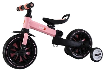 אופני איזון מתקפלים רב תכליתיים 3 ב-1 +RIDE עם גלגלי עזר ודוושות מתפרקות - ורוד