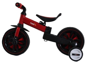 אופני איזון מתקפלים רב תכליתיים 3 ב-1 +RIDE עם גלגלי עזר ודוושות מתפרקות - אדום