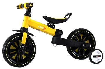 אופני איזון מתקפלים רב תכליתיים 3 ב-1 +RIDE עם גלגלי עזר ודוושות מתפרקות - צהוב
