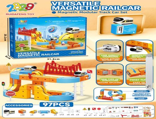 מסלול רכבת מגנטי Magnetic Rail Car – ערכת STEM להרכבה עצמית 97 חלקים