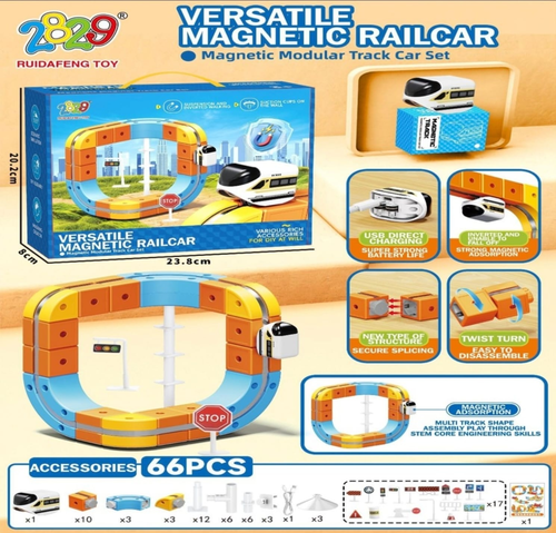 מסלול רכבת מגנטי Magnetic Rail Car – ערכת STEM להרכבה עצמית 66 חלקים