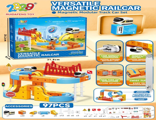 מסלול רכבת מגנטי Magnetic Rail Car – ערכת STEM להרכבה עצמית 97 חלקים