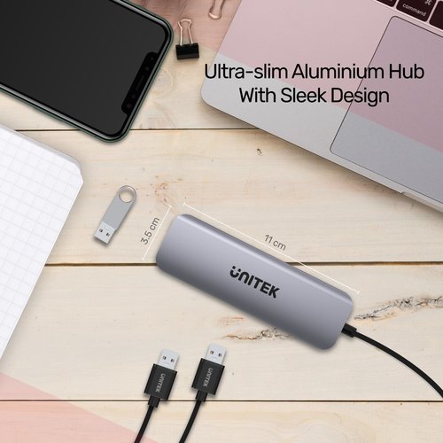 H1107F - מתאם USB-C מידע, קורא כרטיסים ותצוגה - 6 ב-1 UNITEK