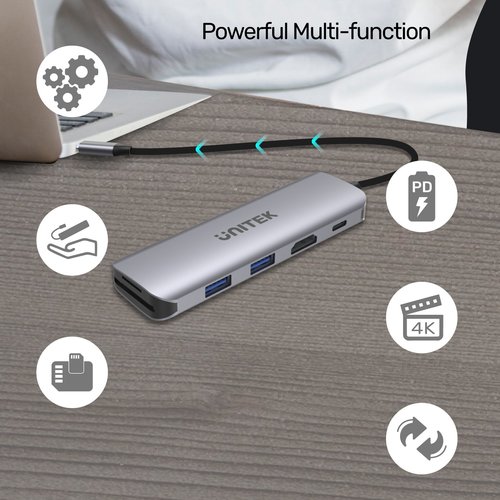 H1107D - מתאם USB-C כולל טעינה ו-HDMI UNITEK 