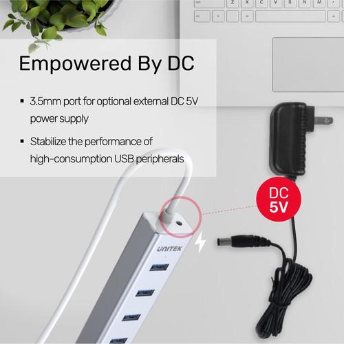  Y-3090 - מפצל ל-7 פורט USB 3.0 עשוי אלומיניום UNITEK