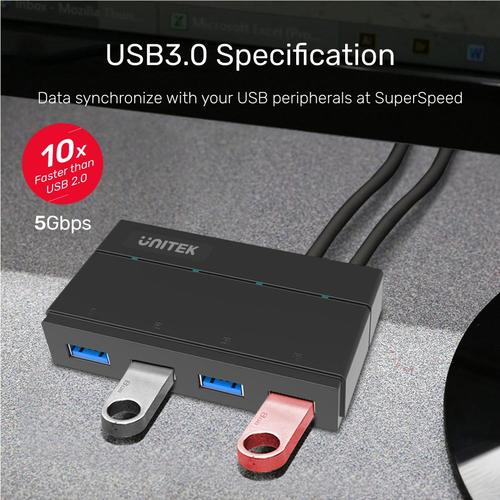  Y-HB03001 מפצל USB 3.0 4-PORT כולל אפשרות טעינה UNITEK