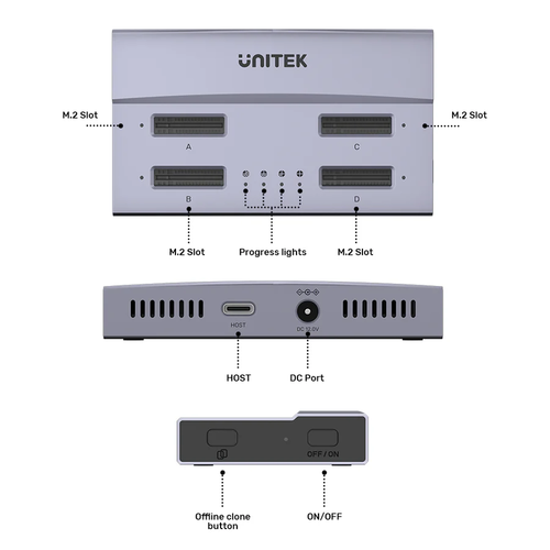  S1243 - תחנת עגינה ל-4 דיסקים קשיחים M.2 SSD בחיבור UNITEK USB4 