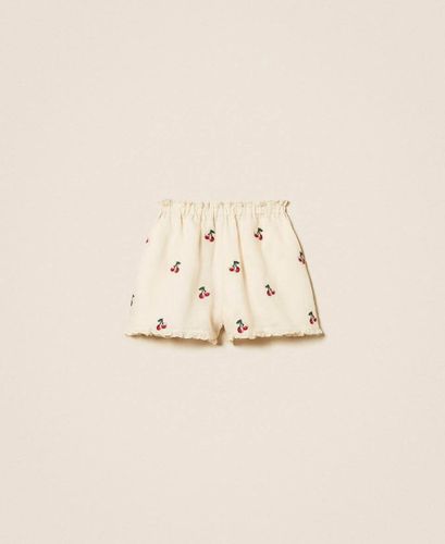Ramie shorts with cherry embroidery