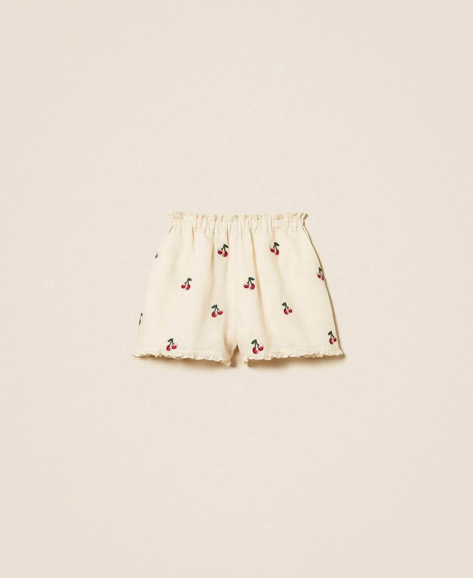Ramie shorts with cherry embroidery