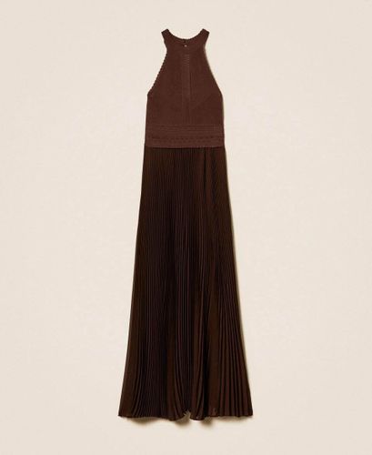 Long knit and pleated georgette dress