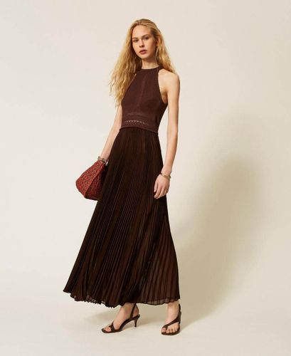 Long knit and pleated georgette dress