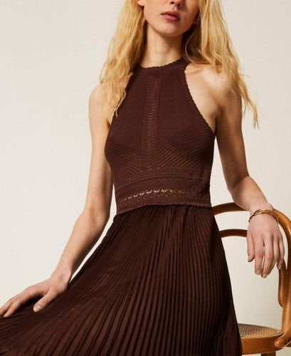 Long knit and pleated georgette dress