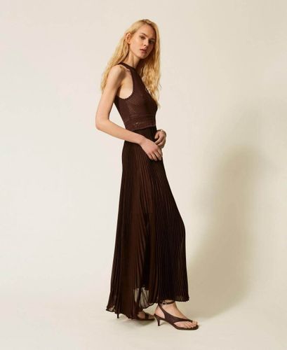 Long knit and pleated georgette dress