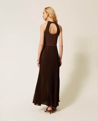 Long knit and pleated georgette dress