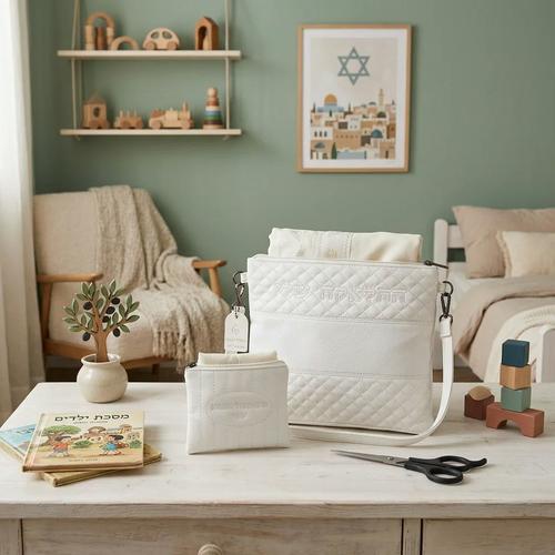 סט חלאקה עם נרתיק לתלתל ומספריים - לבן יוקרתי